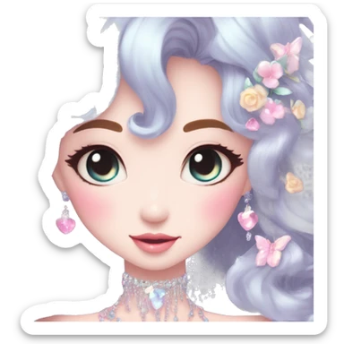 Dreamy pretty VOGUE elegant kawaii shiny blushing shy pastel lady kawaii beautiful hair fairycore cottagecore jewels trending aesthetic sticker