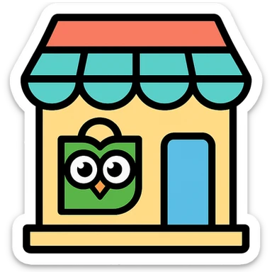 store with Tokopedia logo in pastel colors, colored icon style with black outline sticker
