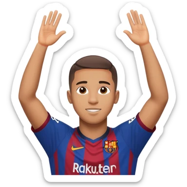 Raphinha Barcelona football player celebrating a goal arms raised wearing Barcelona kit short hair sticker