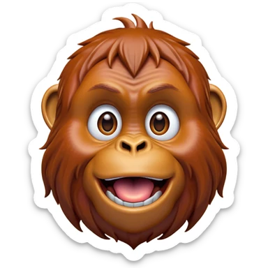 Cinematic Comical Orangutan Portrait Emoji, Head tilted dramatically with an exaggeratedly shocked expression, featuring a robust, animated face with wide, comically expressive eyes full of humorous disbelief, Simplified yet hilariously expressive features, highly detailed, glowing with a slightly sassy glow, high shine, dramatic yet playful, stylized with an air of quirky jungle attitude, soft glowing outline, capturing the essence of a meme-worthy orangutan that looks ready to side-eye its way into viral fame! sticker