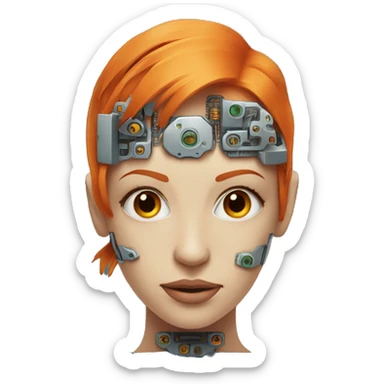 Head of female cyborg with orange hair and circuits sticker