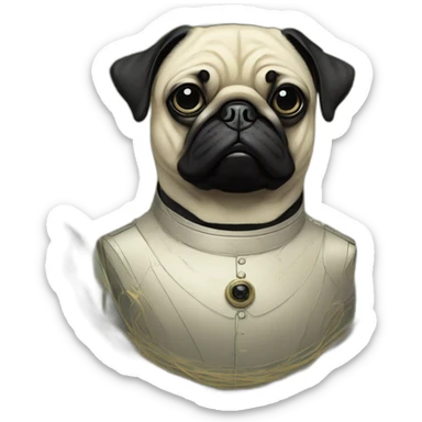 A cyberpunk black pug in Art Nouveau style during 1910 sticker