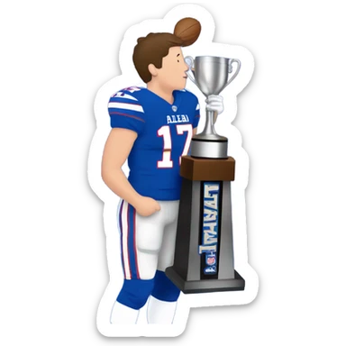 josh allen wearing a number 17 jersey and kissing a trophy  sticker