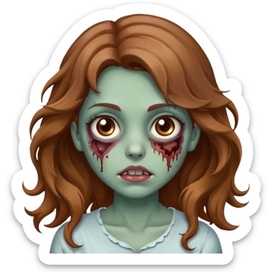 Emoji de garota zumbi bonita, cabelo ondulado castanho bem claro e olho castanho  sticker