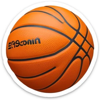 Cinematic Realistic image of a basketball captured in dynamic motion, with detailed surface textures and a slight motion blur, set against a vibrant urban backdrop with energetic lighting sticker