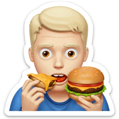 really fat obese man eating a burger messily sticker