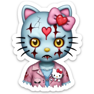 zombie hello kitty with a cracked heart above her head sticker
