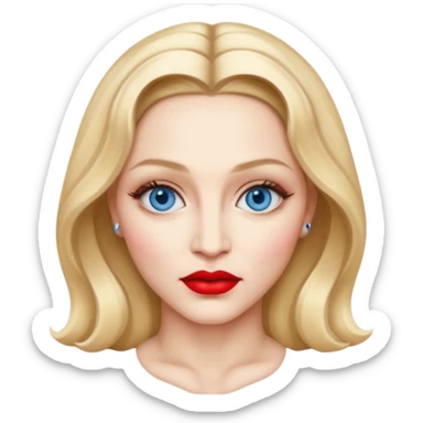 Madonna with blue eyes, red lip sticker