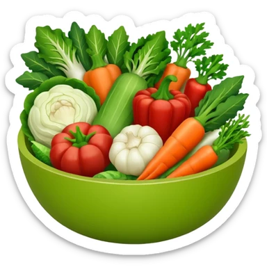 Healthy home cooking humanless avatar in clean style vibrant illustration. Fresh vegetables bowl, green tones, simple shapes, flat design, friendly and light. sticker