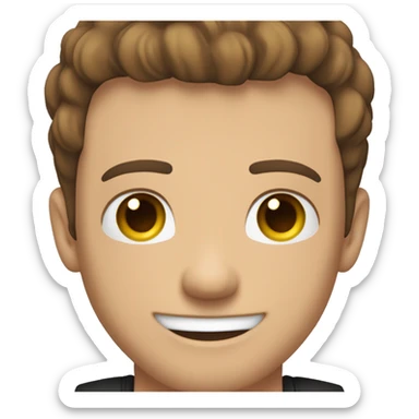  white Young man, with a really dark brown short crew cut, and a faded beard, smiling really happy, and muscular but with a black t shirt on sticker