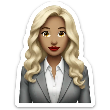 Blonde long hair with red lips Tiffany diamond seller in a grey suit sticker