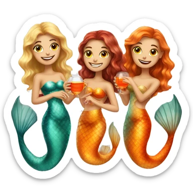 Three beautiful mermaids (light skin) drinking aperol sticker