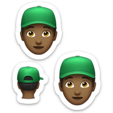 A boy wearing a green dress with written in it His hair is black and he's wearing a green cap White skin sticker