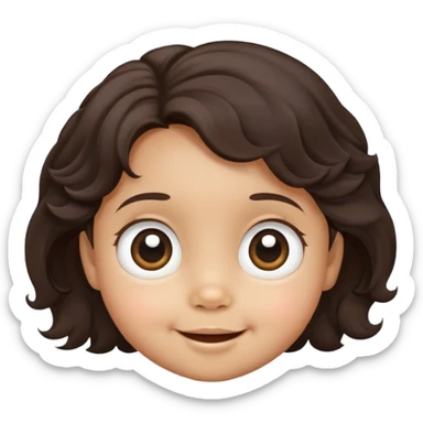 close-up of round smiling toddler face only with big eyes, medium skin tone, dark wavy hair, no neck visible, just the face sticker