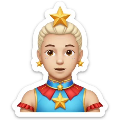 circus acrobat portrait, head and shoulders only, sporty costume collar, energetic expression, star accessories, 3D cartoon, mobile game icon style, clean background, no text, no watermark
 sticker
