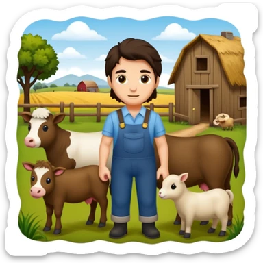 GRANJERO PIEL CLARA Y PELO OSCURO CON ANIMALES sticker