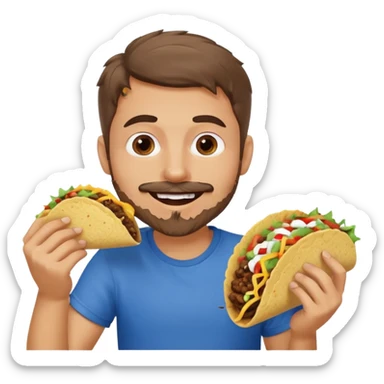 White man with brown hair, blue eyes and a gray goatee eating a taco sticker