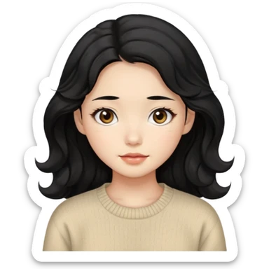 Beautiful girl,Black hair, wavy long hair,Black eyes,Chinese, beige sweater  sticker