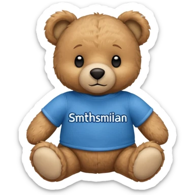 teddy bear wearing a blue tshirt that says smithsonian sticker