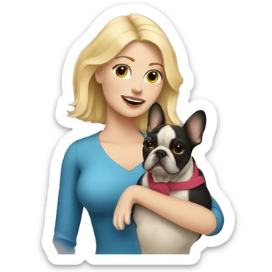 Blonde haired woman holding a French bulldog sticker