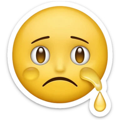 darkened yellow emoji face with tears and a downturned mouth, Android Color Emoji style sticker