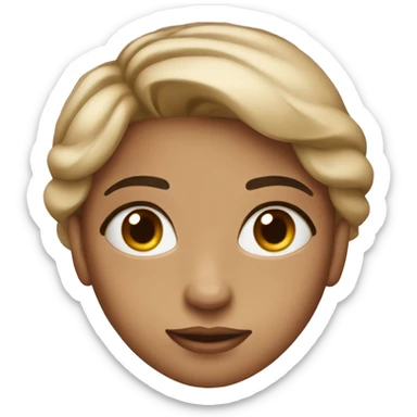 The woman has a face with soft and harmonious features. Her skin is clear, and her eyes are large and almond-shaped, projecting a kind look. She has defined eyebrows that frame her face well. sticker