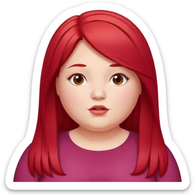 chubby white woman cherry red long straight hair parted middle sticker