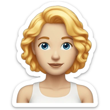 women blue eyes, shoulder-length blond-orange hair, white skin and slight smile sticker