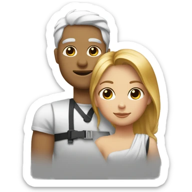 un mec métisse qui fait un câlin à une fille blanche cheveux noir sticker