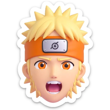 shocked Naruto with spiky blond hair, wide eyes, mouth open, orange headband, anime style, 3D iOS emoji style sticker