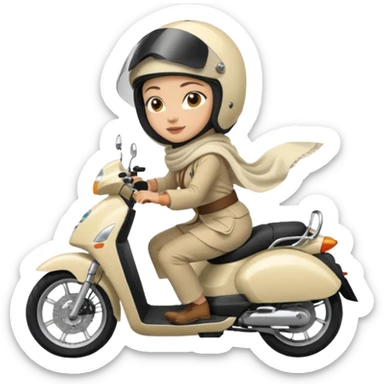 A woman wearing a cream colored pashmina hijab riding a motorbike pcx sticker