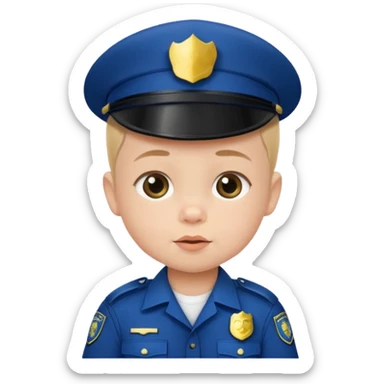 baby in police dress without cap sticker