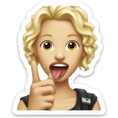 blonde girl with her tongue sticking out and doing a rockstar hand gesture sticker