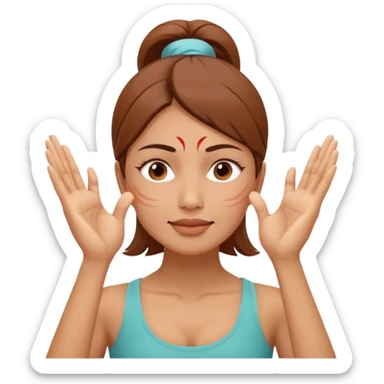 Minimal emoji of a woman performing face yoga, both hands placed on the face, fingers pressing and lifting facial muscles, clear hand-on-face exercise movement, simple wellness icon style, no beauty or medical elements

 sticker