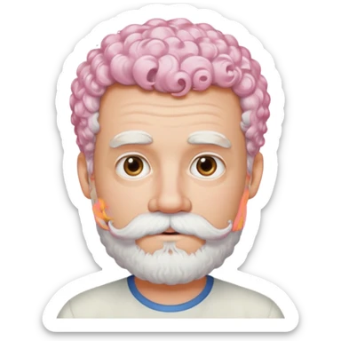 very white bearded and white mustached, pink short curly haired  sticker