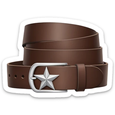 A standalone leather belt, folded neatly, dark brown color with a silver buckle featuring an engraved star symbol — no background, no person sticker