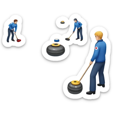 An icon showing a curling match on an indoor ice stadium, with a polished curling stone gliding toward the target and players sweeping. Spectators watch from stands, and flags hang above the rink. Transparent background highlights strategy and focus in the sport of curling. sticker