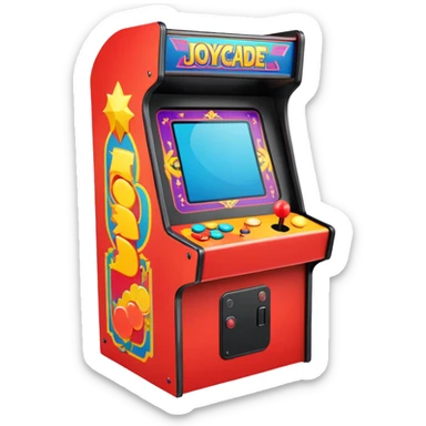 A colorful classic arcade cabinet with joystick and buttons sticker