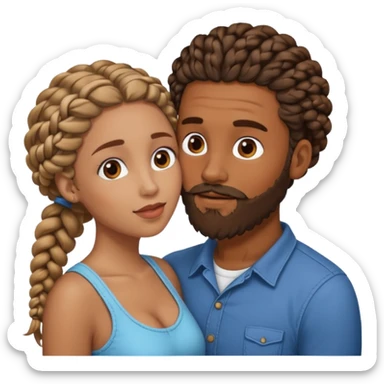brown skin man with beard and braids making out with a white woman with curly brown hair  sticker