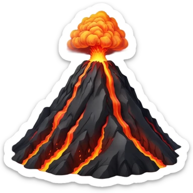 Apple-style 3D emoji of an erupting volcano, dark rocky mountain with a bright red lava flow and glowing orange eruption at the top, some smoke coming out, colorful and cartoonish but realistic enough, no background sticker