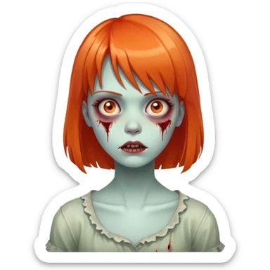 zombie girl with orange red hair and bangs sticker