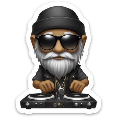 Vibey Dj gnome wih sunglasses ad turntables wearing black sticker