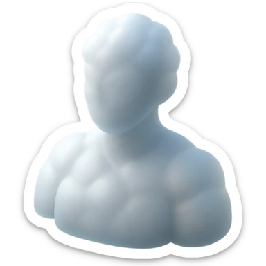 person made entirely of white fluffy convex clouds, shoulder up, front view, matte glass style sticker