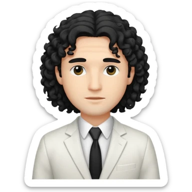 Cockasian guy with black long curly hair and black eyes wearing a White simple suit guy  sticker