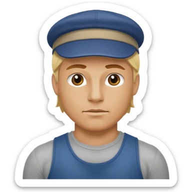 Homme fort blond  casquette sticker