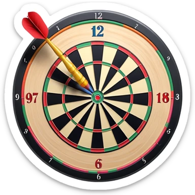 A dartboard with darts firmly stuck in the bullseye, surrounded by the colorful sections of the target. The background conveys a competitive atmosphere, with a subtle focus on precision and skill in the game of darts. sticker