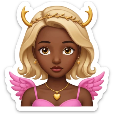 darkskin female with eyebrows that are naturally shaped and frame eyes well, eyes that are almond-shaped with defined lashes. nd lips are full with a defined cupid’s bow, add also a septum piercing that adds an edgy, stylish flair. a middle-part, honey blonde bust-down with laid baby hairs 
 sticker