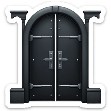 iOS emoji, minimal dark gate, sealed door, flat design sticker