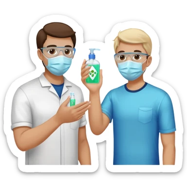 Give me emojis that represent corona-time safety rules such as: keep your distance, wear a mask, wash hands, avoid crowds, sanitize regularly, stay home, and no handshakes. Use only relevant emojis. sticker