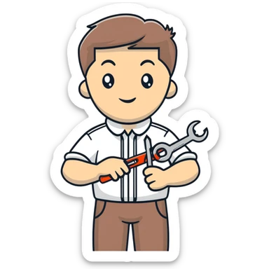 Ukrainian man in white embroidered traditional shirt holding a wrench in one hand and scissors in other hand sticker